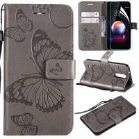 NOMO LG K30 Case with Screen Protector LG Premier Pro LTE Case  LG Phoenix Plus/LG K10 Alpha Case Wallet Flip Leather Butterfly Case Cover with Card Holder Kickstand Phone Case for LG K10 2018 Gray - B07FZLRXK5
